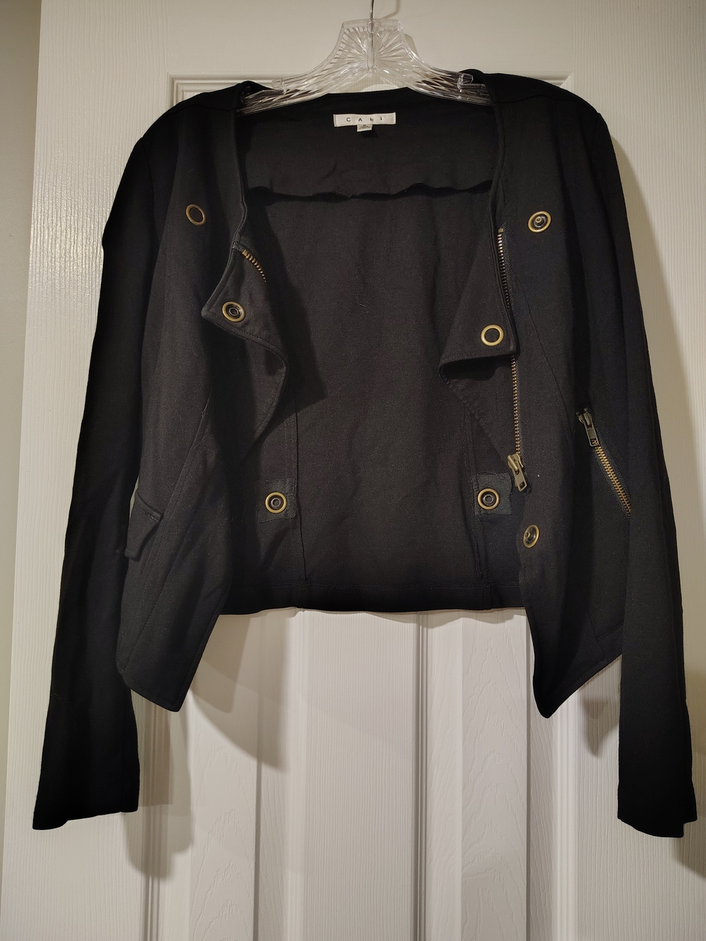 CAbi Black Cropped Snap & Zip Detail Jacket